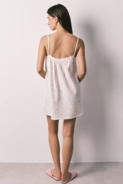 Camisa de dormir curta de alças em algodão branco