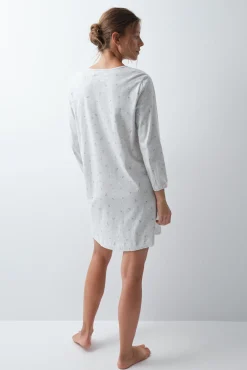 Camisa de dormir curta em algodão com estampado de flores