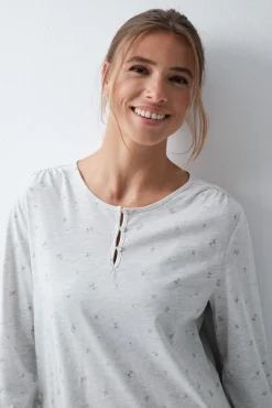 Camisa de dormir curta em algodão com estampado de flores
