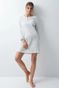 Camisa de dormir curta em algodão com estampado de flores