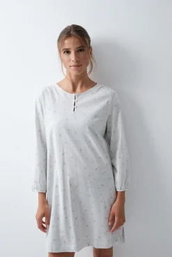Camisa de dormir curta em algodão com estampado de flores