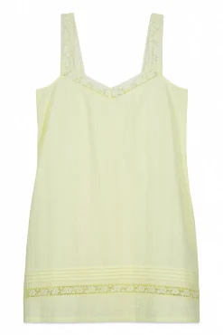 Camisa de dormir curta em algodão com renda amarelo
