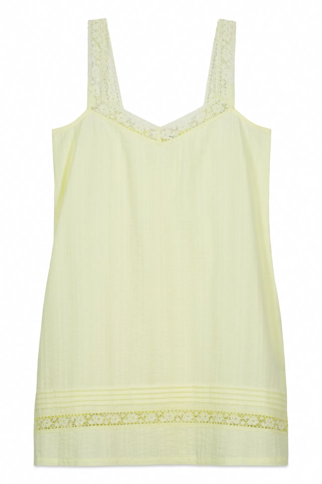 Camisa de dormir curta em algodão com renda amarelo