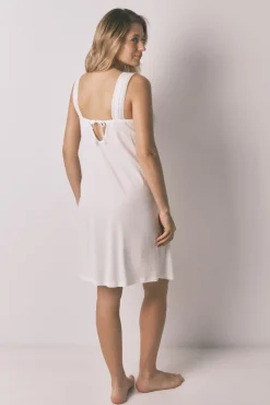 Camisa de dormir curta maternity em algodão branco