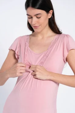 Camisa de dormir de amamentação manga curta