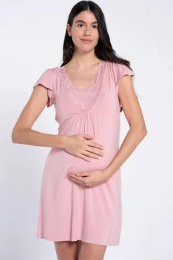 Camisa de dormir de amamentação manga curta