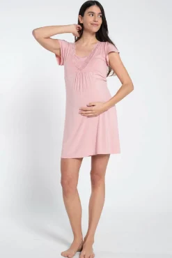 Camisa de dormir de amamentação manga curta