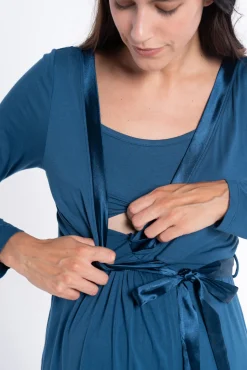 Camisa de dormir de amamentação com fita de cetim