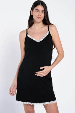 Camisa de dormir de amamentação com renda em contraste