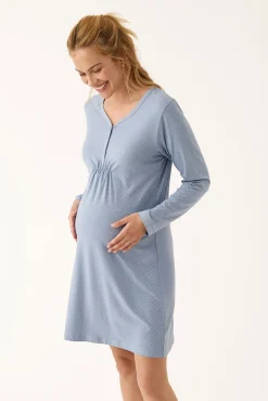 Camisa de dormir de manga comprida maternity com bolinhas