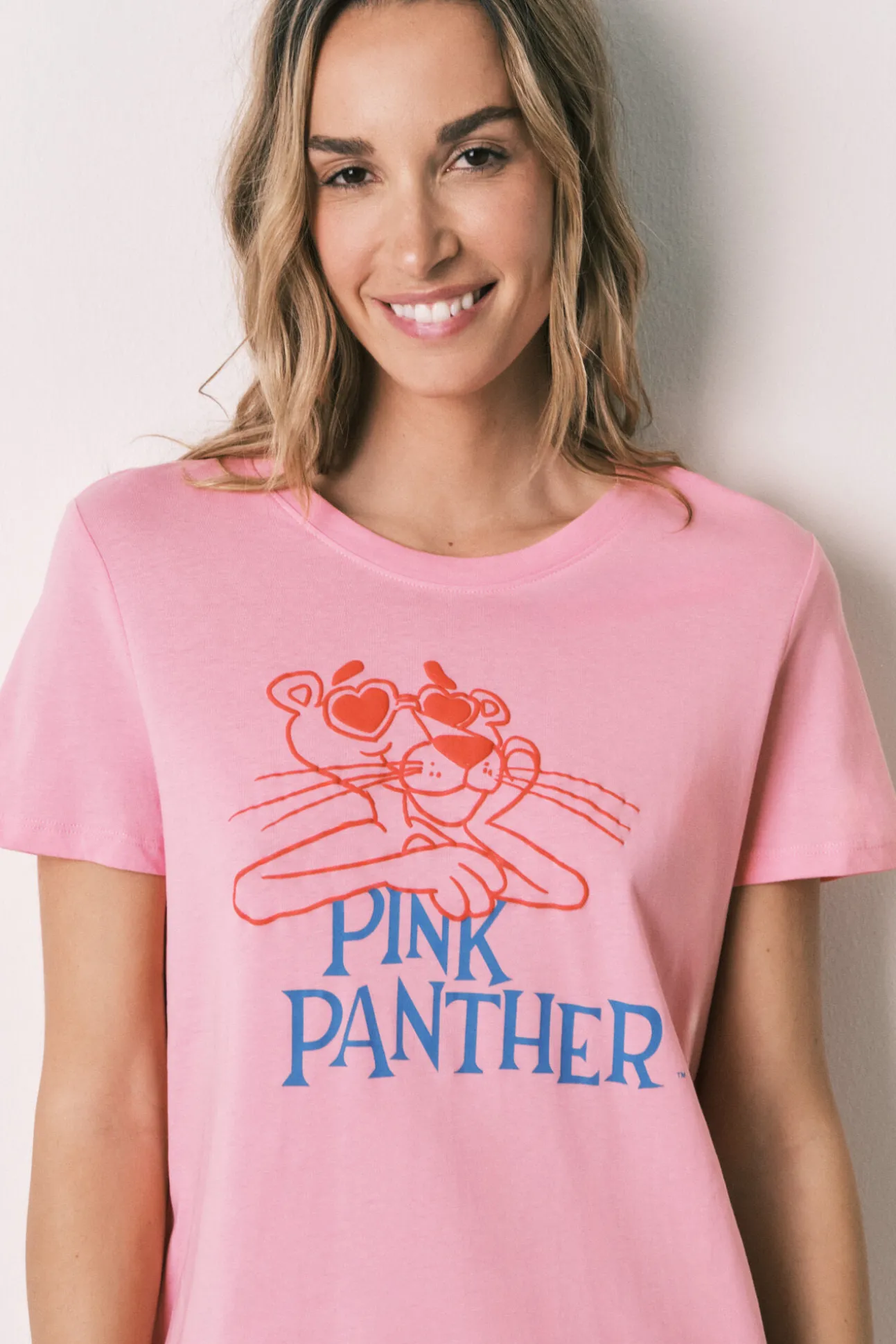 Camisa de dormir em algodão Pantera Cor-de-Rosa