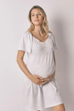 Camisa de dormir maternity com folho em algodão azul