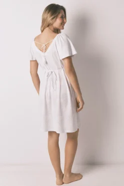 Camisa de dormir maternity com folho em algodão azul