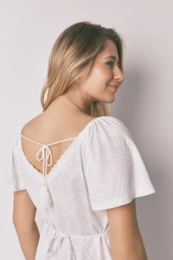 Camisa de dormir maternity com folho em algodão azul