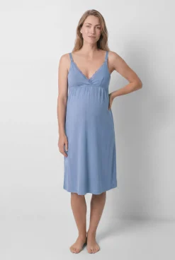 Camisa de dormir maternity de alças amamentação azul