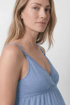 Camisa de dormir maternity de alças amamentação azul
