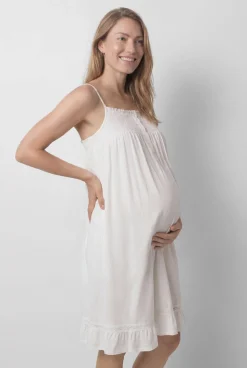 Camisa de dormir maternity de alças em algodão branco