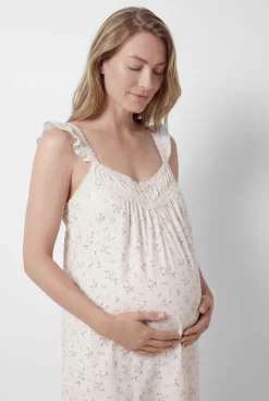 Camisa de dormir maternity de alças com folho de flores