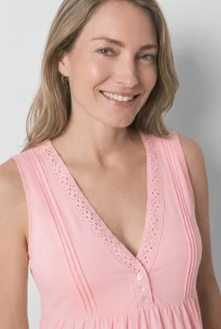 Camisa de dormir maternity sem mangas em algodão rosa
