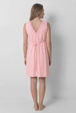 Camisa de dormir maternity sem mangas em algodão rosa