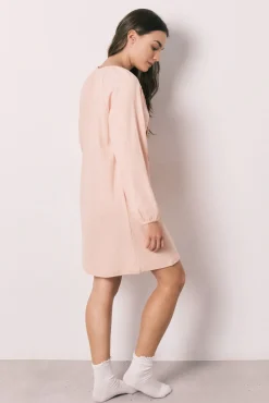 Camisa de dormir midi canelada em algodão rosa