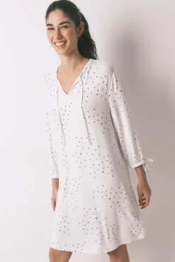 Camisa de dormir midi estampado pássaros branco