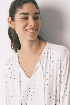 Camisa de dormir midi estampado pássaros branco