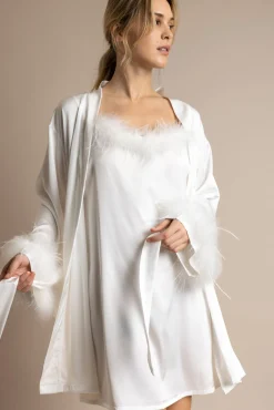 Camisa de dormir noiva plumas marabú Luxe