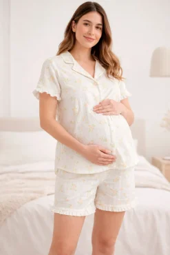 Camisa de dormir pré-mamã estampada de flores