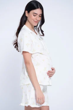 Camisa de dormir pré-mamã estampada de flores