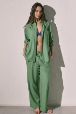 Camisa de manga comprida em linho verde