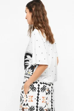 Camisa fluida estampado tropical manga japonesa