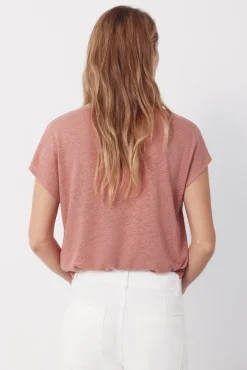 Camiseta de linho com decote em linho e lurex