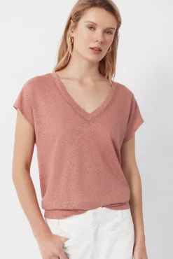 Camiseta de linho com decote em linho e lurex