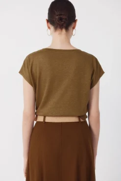 Camiseta de linho com decote em linho e lurex