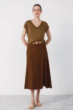 Camiseta de linho com decote em linho e lurex