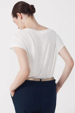 Camiseta de linho com decote em linho e lurex