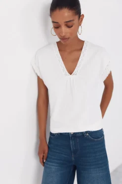 Camiseta de tecido texturizado com detalhes.