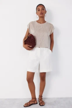 Camiseta patchwork com efeito linho