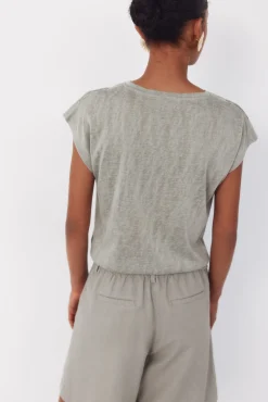 Camiseta patchwork com efeito linho