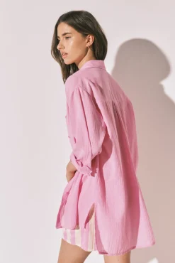 Camisola comprida em algodão rosa