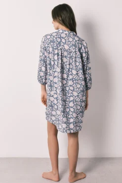 Camisola comprida viscose estampado de flores rosa