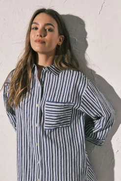 Camisola curta camiseira de riscas azul