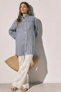Camisola curta camiseira de riscas azul
