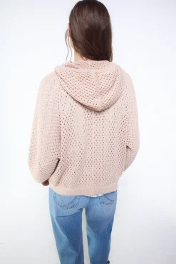 Camisola de malha rendada com capuz