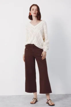 Camisola rendada às riscas