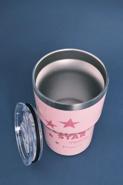 Caneca térmica rosa com logo