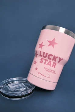 Caneca térmica rosa com logo