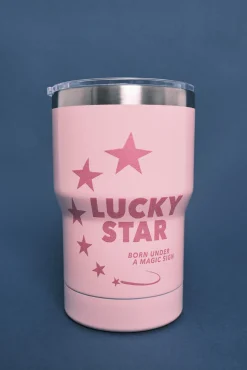 Caneca térmica rosa com logo