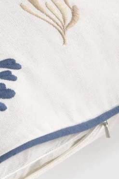 Capa de almofada em algodão com bordados marinhos